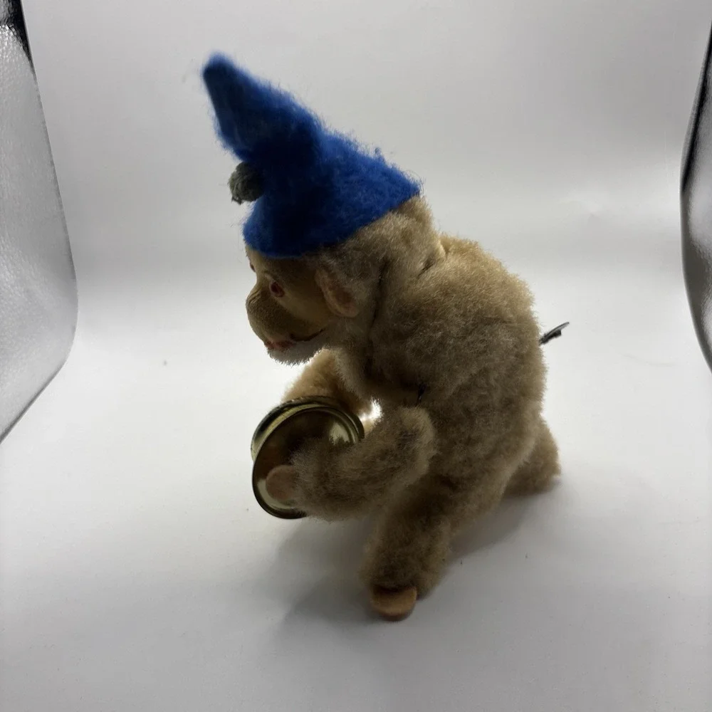 Vintage 1950s Max Carl Wind Up Monkey Playing Cymbals Blue Hat Germany Works